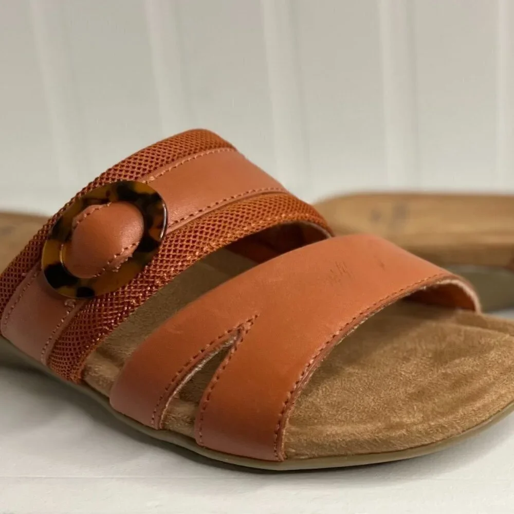 Earth Origins BRYNLEY WOMENS LEATHER BUCKLE WEDGE SANDALS Size 7.5 W
